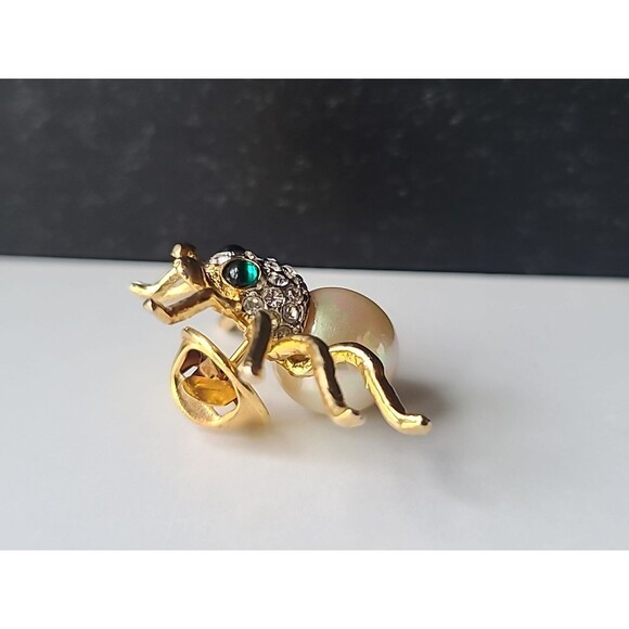 Faux Pearl Rhinestone Gold Tone Metal Spider Shaped Pin Vintage Costume Jewelry - Picture 7 of 10